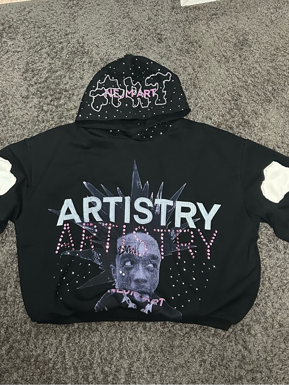 ARTISTRY Black Graphic Hoodie with Pink Accents